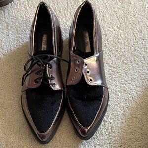 Lost Ink Metallic Pewter & Black Pointed Lace-Up Heels